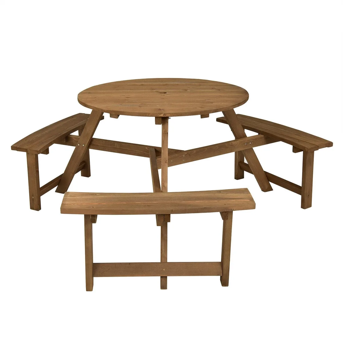 SlickBlue SlickBlue 6-Person Round Wooden Picnic Table Dark Brown 65" Dia 35" Top 3 Benches — product photo