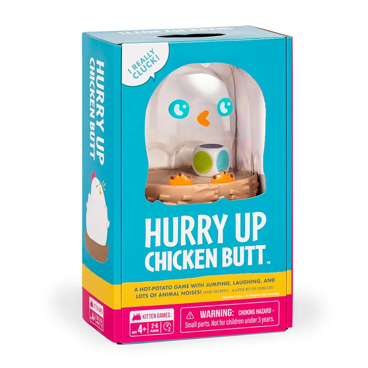 Yellow chicken-shaped shaker with cards inside