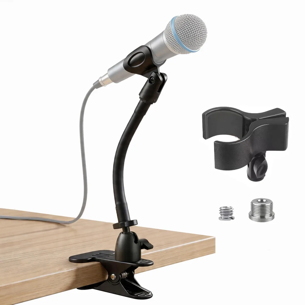 ROCKFREE RF-GS8-360 360° rotating desk clamp stand with 8" gooseneck — product photo