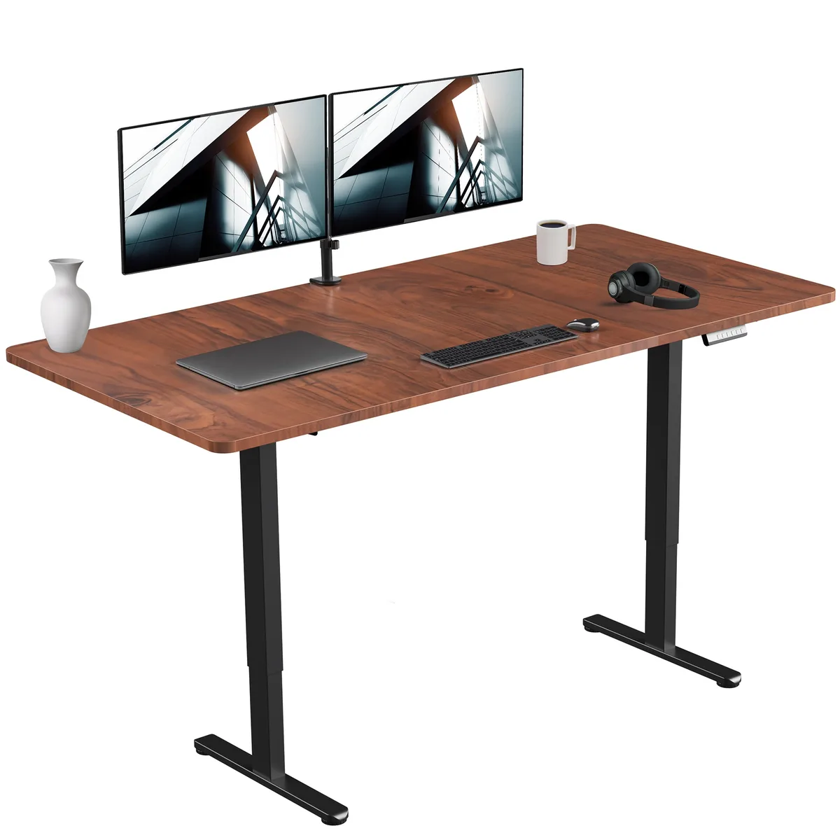 VIVO VIVO Electric Dual Motor 71 x 36 Standing Desk Dark Walnut Black Frame office furniture — product photo