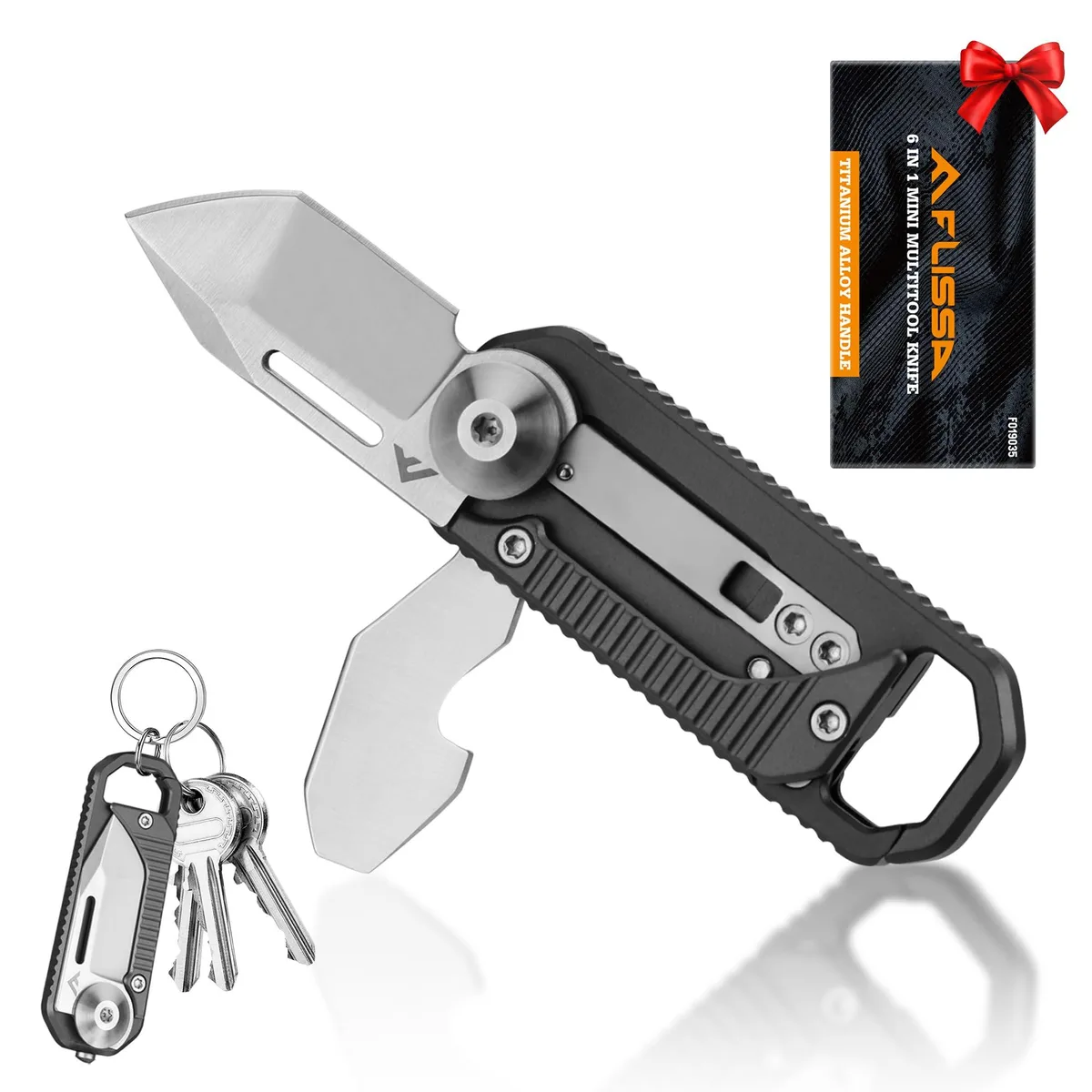 Dark grey aluminium multitool knife with 1.2in blade and pocket clip
