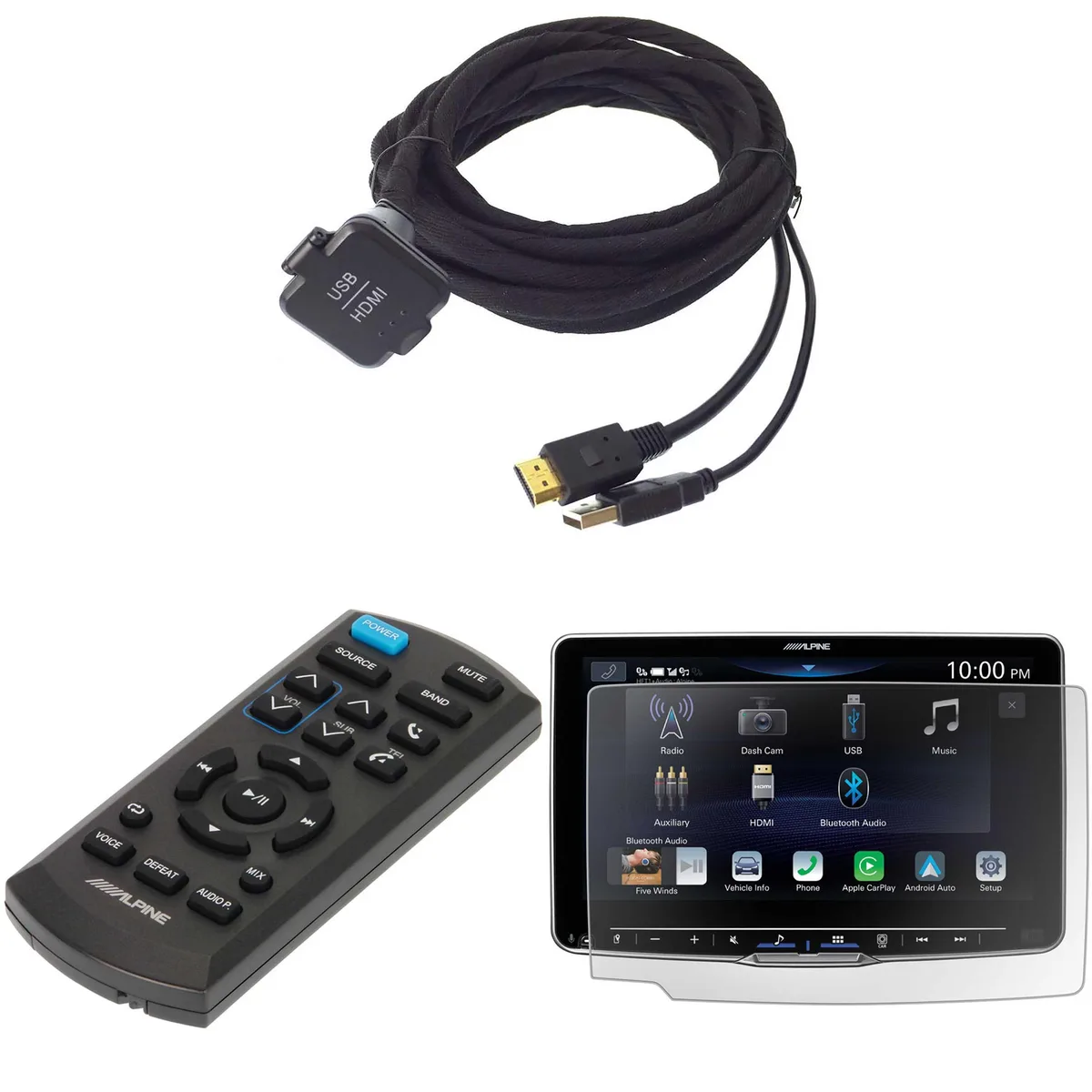 Alpine Alpine iLX-F509 Bundle: KCU-315UH 15ft Cable, RUE-4360 Remote, KAE-HF9DA Screen Protector — product photo