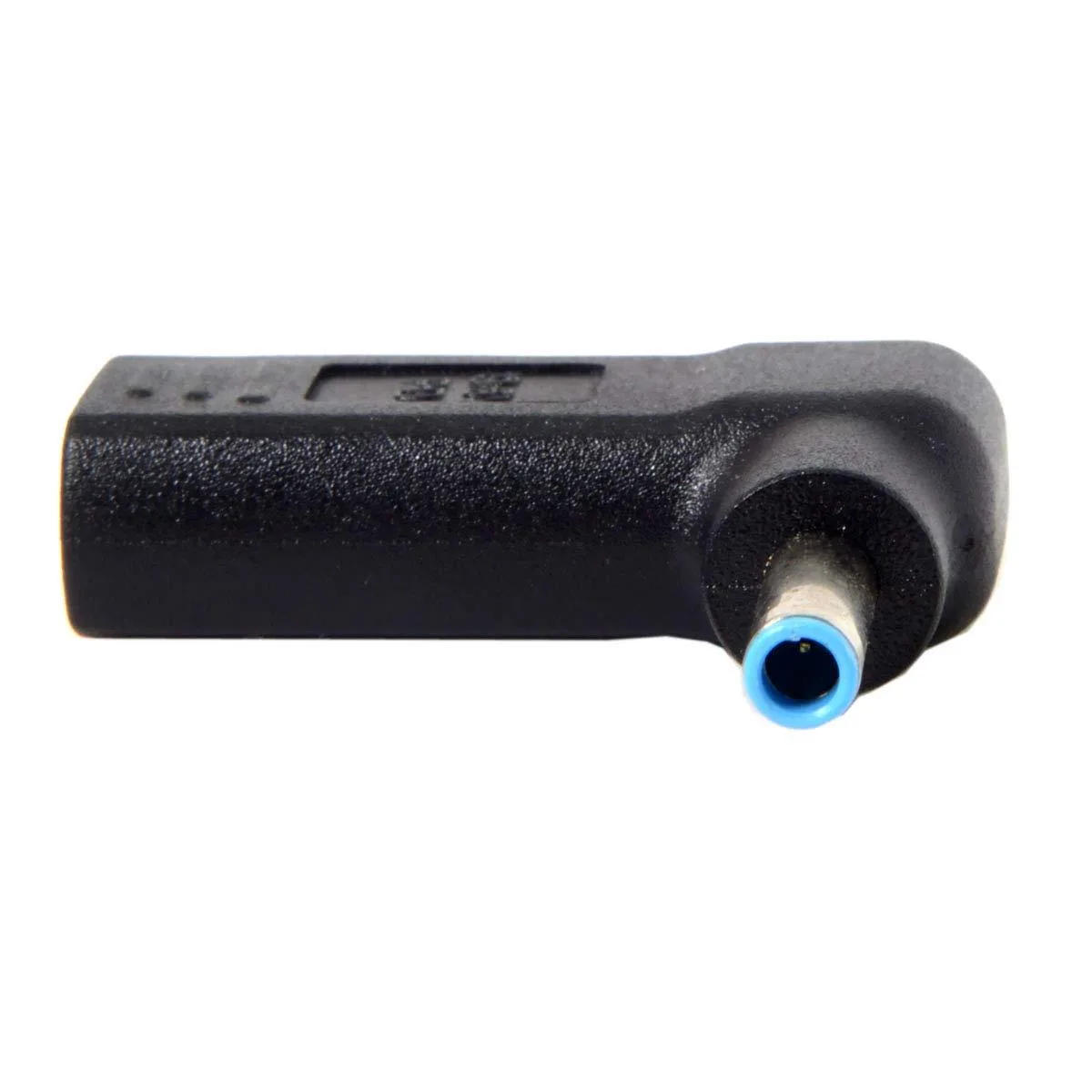 Black 90° angled USB-C to DC 4.5x3.0mm adapter for HP laptops