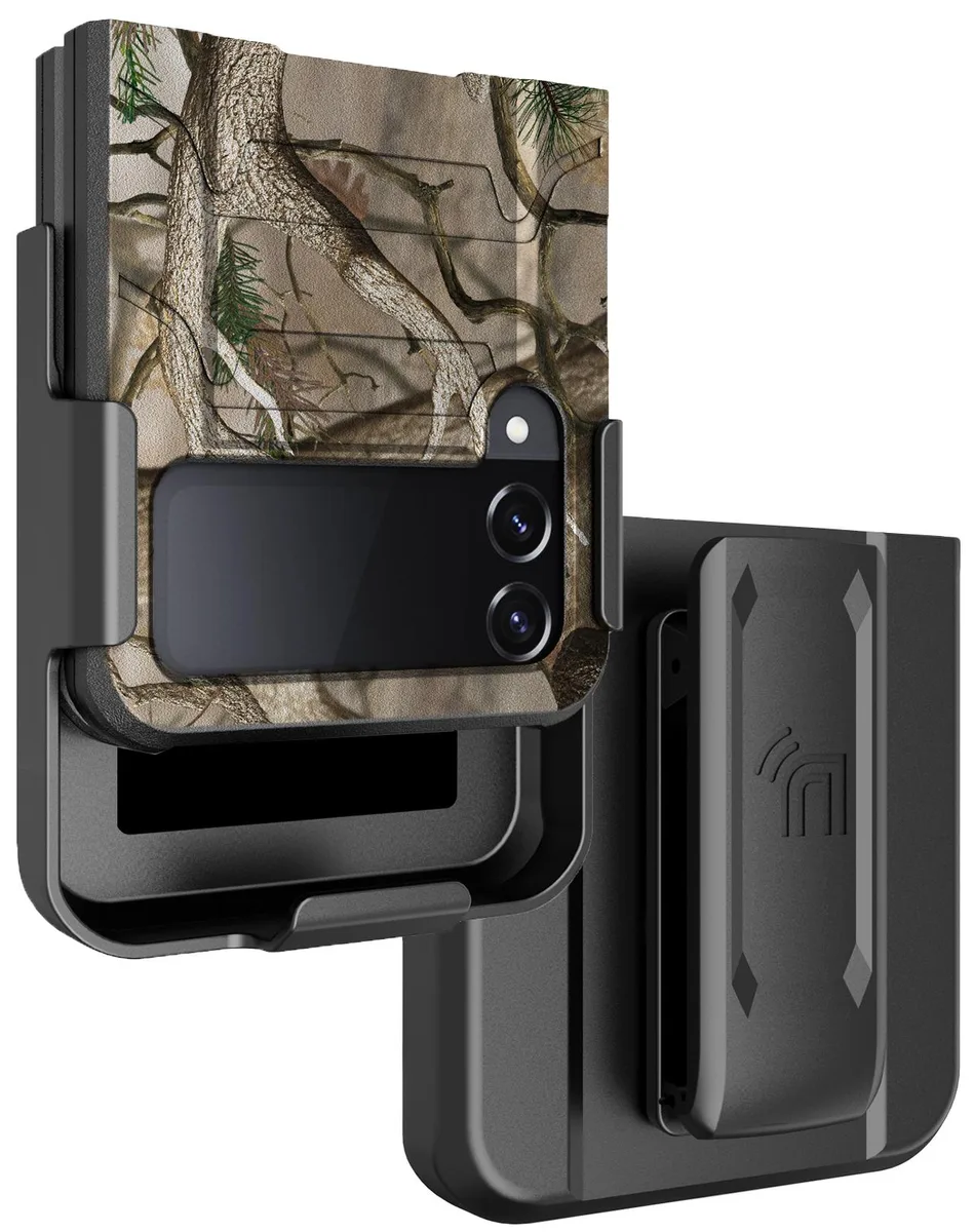 Nakedcellphone Nakedcellphone Tactical Case &amp; Belt Clip Holster for Galaxy Z Flip 4 5G Outdoor Camo Tree — product photo