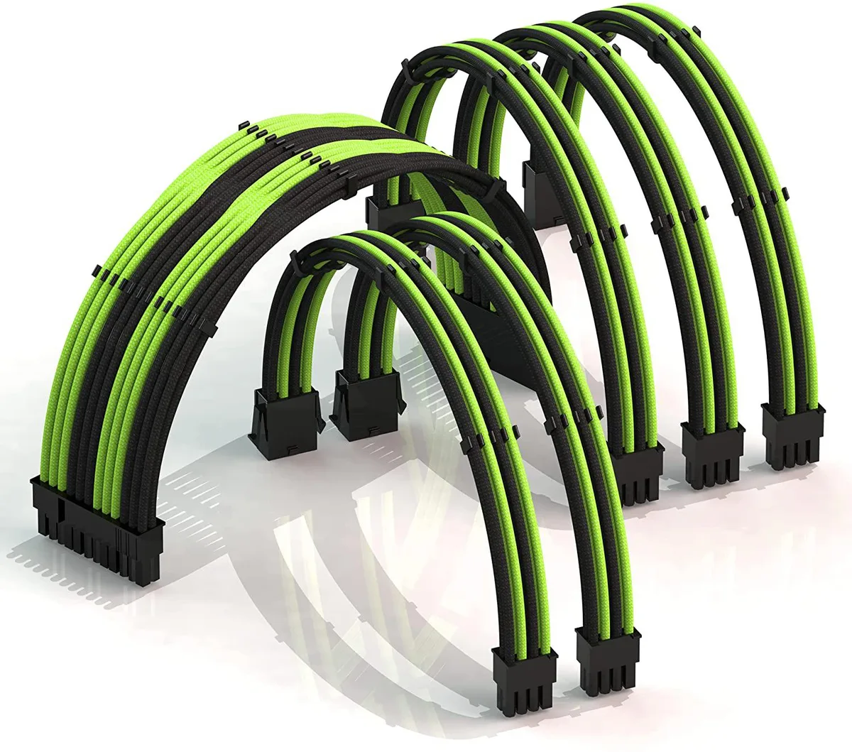 myVolts myVolts 50cm PSU Cable Extension Kit 24-Pin 2x CPU 3x GPU 18AWG GreenBlack — product photo