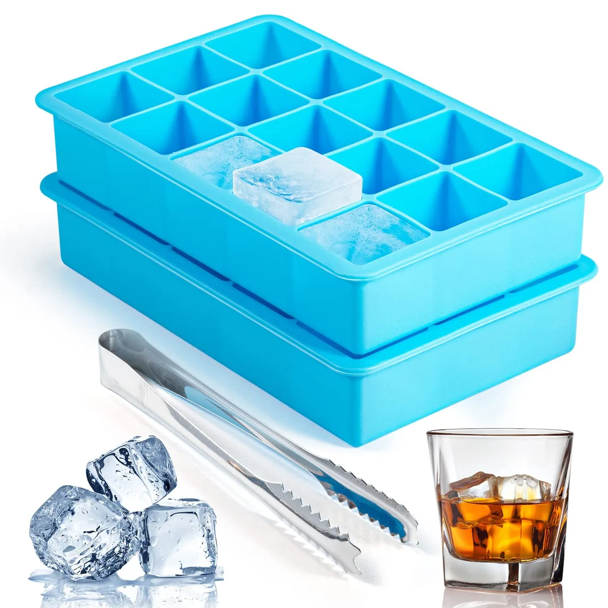 Two black silicone ice-cube trays each with fifteen 1.25in square cavities