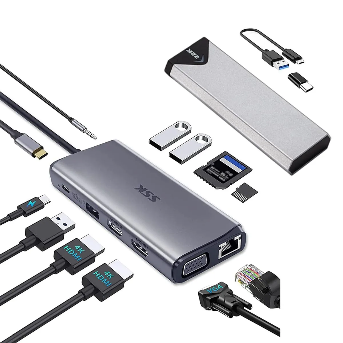LORDWORLD LORDWORLD M.2 SATA SSD Enclosure + 11-in-1 USB-C Docking Station — product photo