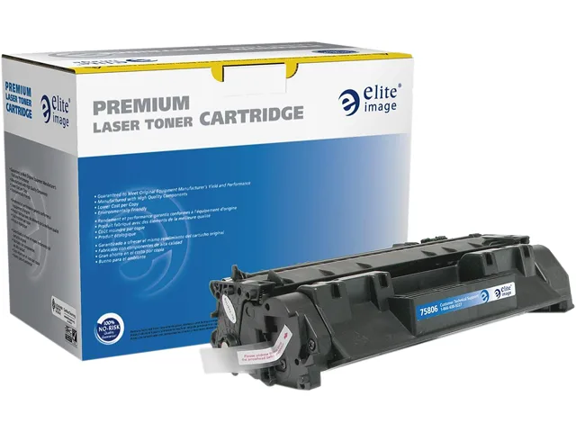 Black rectangular toner cartridge with matte finish and green drum shutter visible