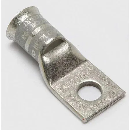 Copper compression lug with belled barrel, tin finish, single hole for 1/2 in stud