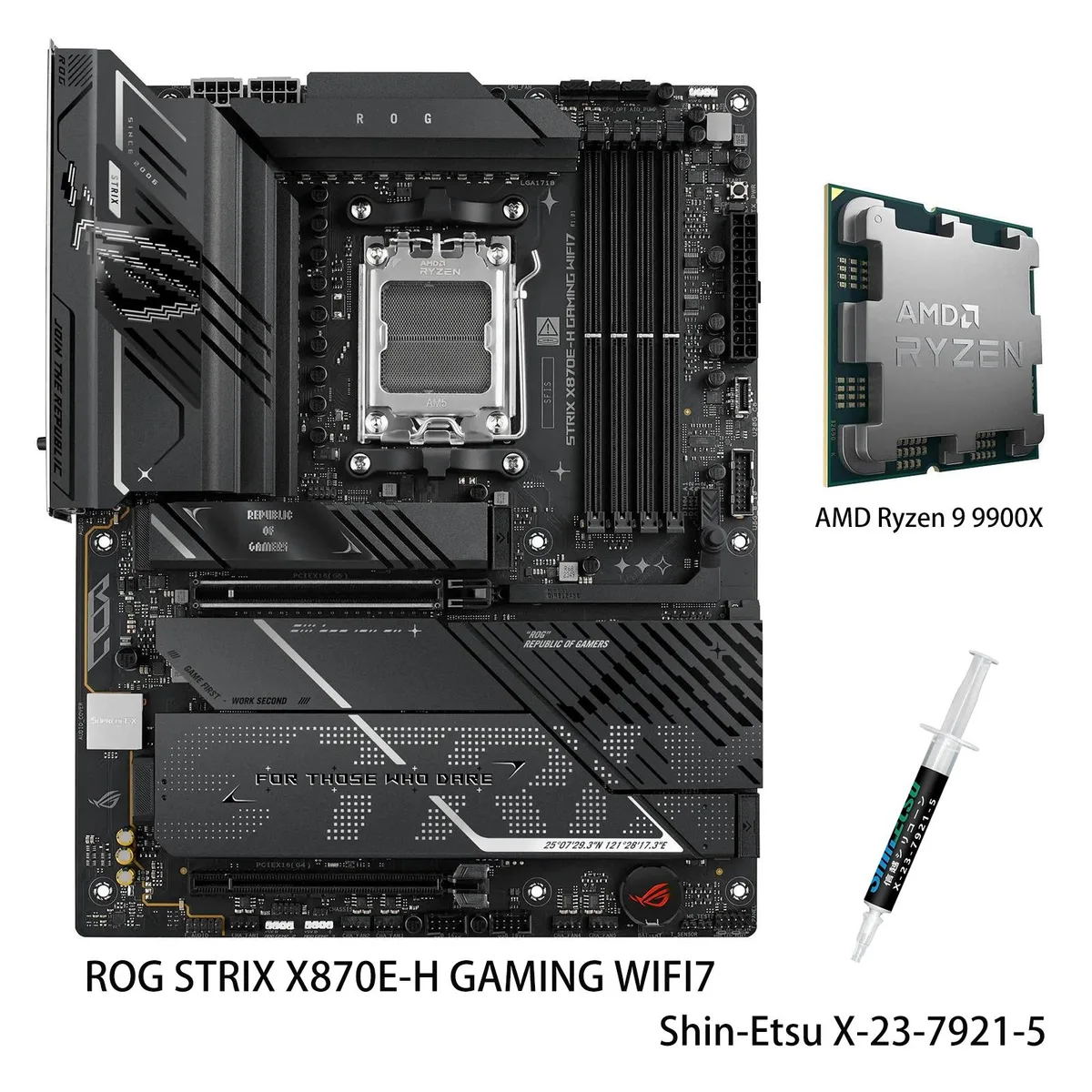 ASUS ASUS ROG STRIX X870E-H GAMING WIFI7 AMD motherboard &amp; Ryzen 9 9900X CPU combo — product photo