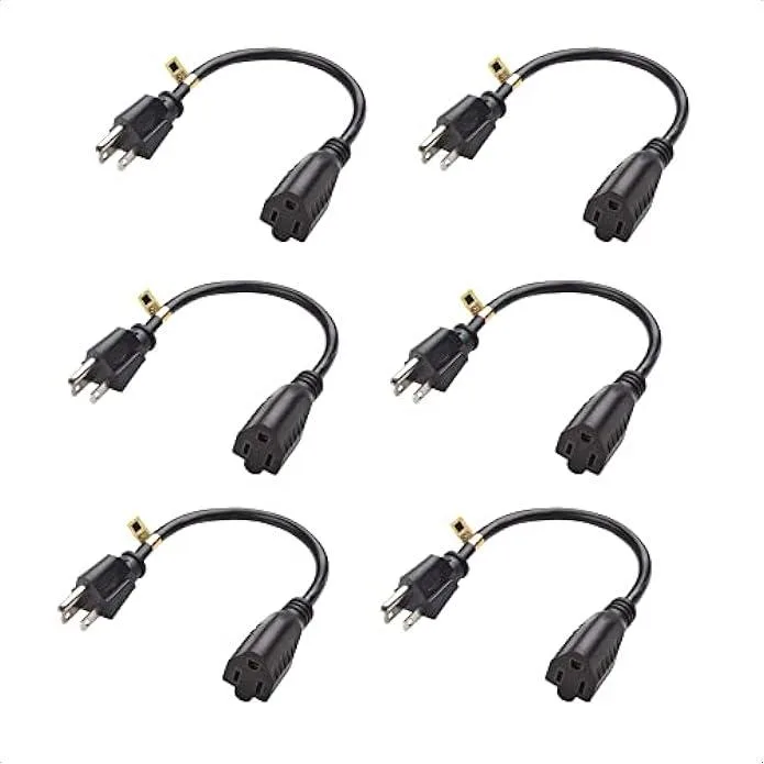 TAURKENAM TAURKENAM 16 AWG 1 ft Power Extension Cord 6-Pack NEMA 5-15P to 5-15R — product photo