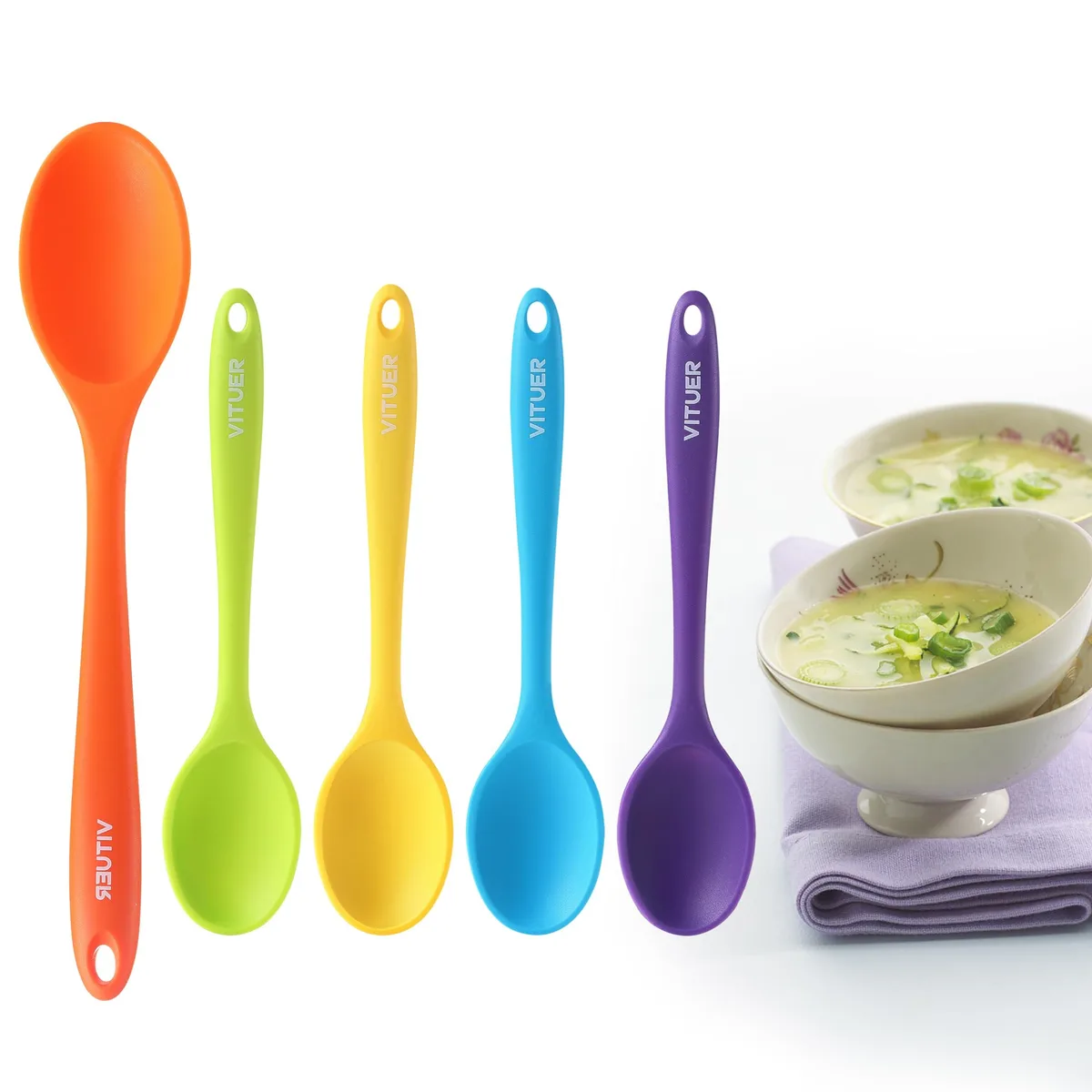 Five silicone spoons one large 10.7 inch four small multicolor