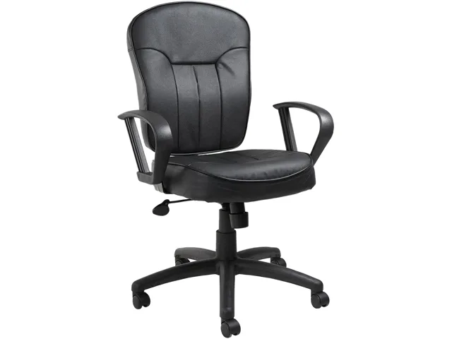 BOSS Office Products BOSS Office Products B1562 Mid-Back Task Chair, Black Leather, Gas Lift, Tilt Tension — product photo