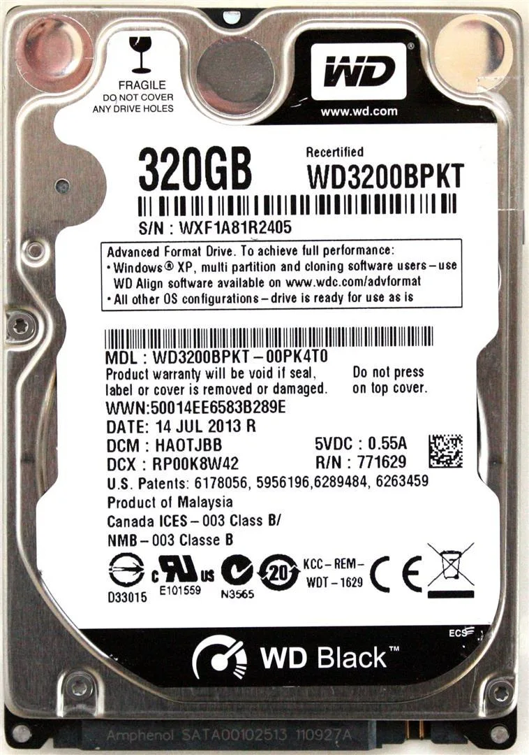 Western Digital Western Digital WD Black 320GB 2.5" HDD adapter — product photo