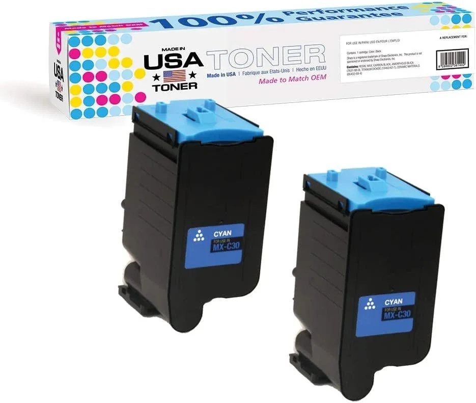 MADE IN USA TONER MADE IN USA TONER Compatible Sharp MX-C30NTC Cyan 2 Pack Toner Cartridge — product photo