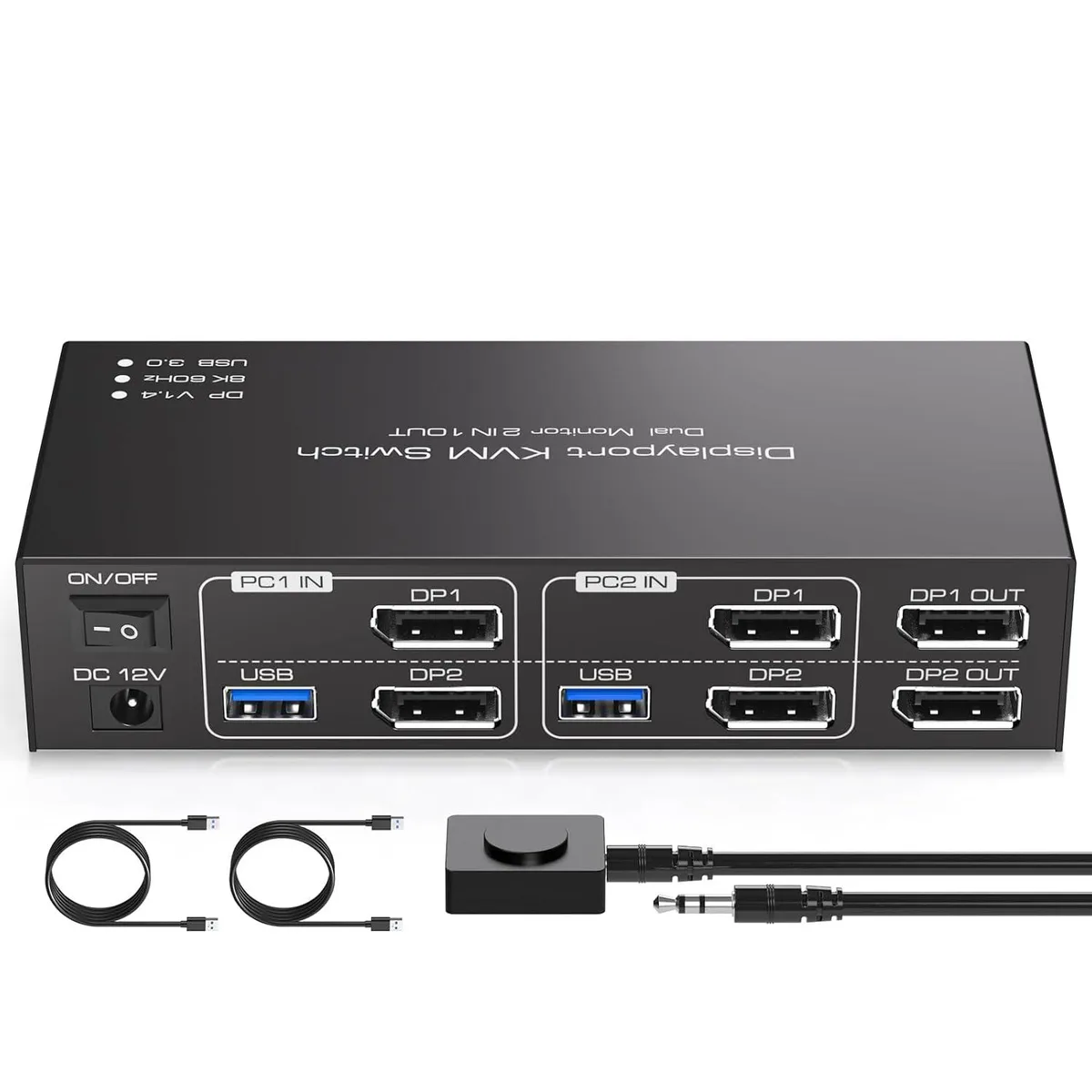GCROWN GCROWN Dual Monitor KVM Switch DP 1.4 8K60 4K120 USB 3.0 2PC 4USB — product photo