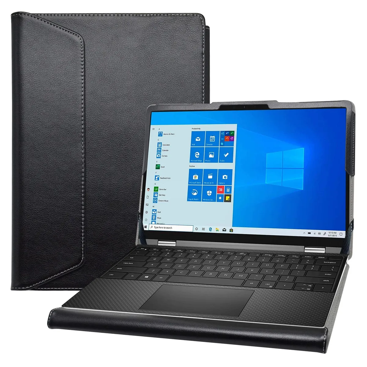 Black PU leather protective case for 13.3 inch 2-in-1 laptop with elastic bands