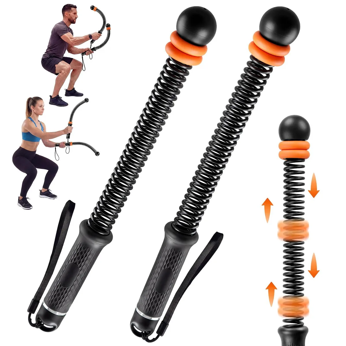 Black cordless battle rope with textured handles and adjustable resistance, 1.61 lb each