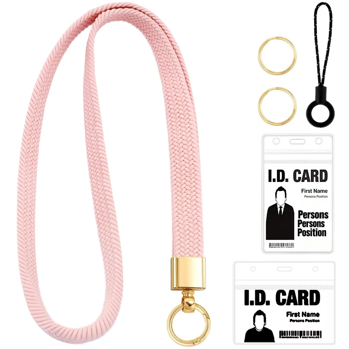 Lestp pink stretchy teacher lanyard 16" 100% Nylon — product photo