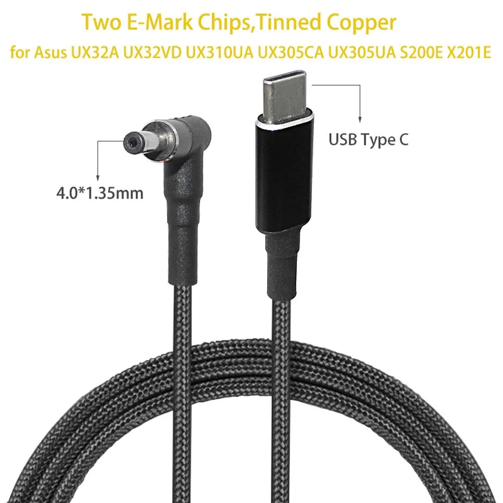 Lirealar Lirealar 100W USB-C to DC 4.0 x 1.35mm Power Cable 1.8m Black — product photo