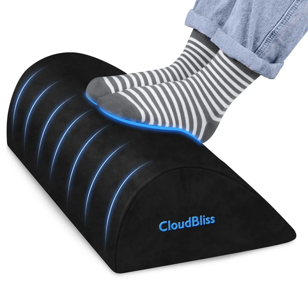 Black teardrop footrest with leather cover and anti-slip base