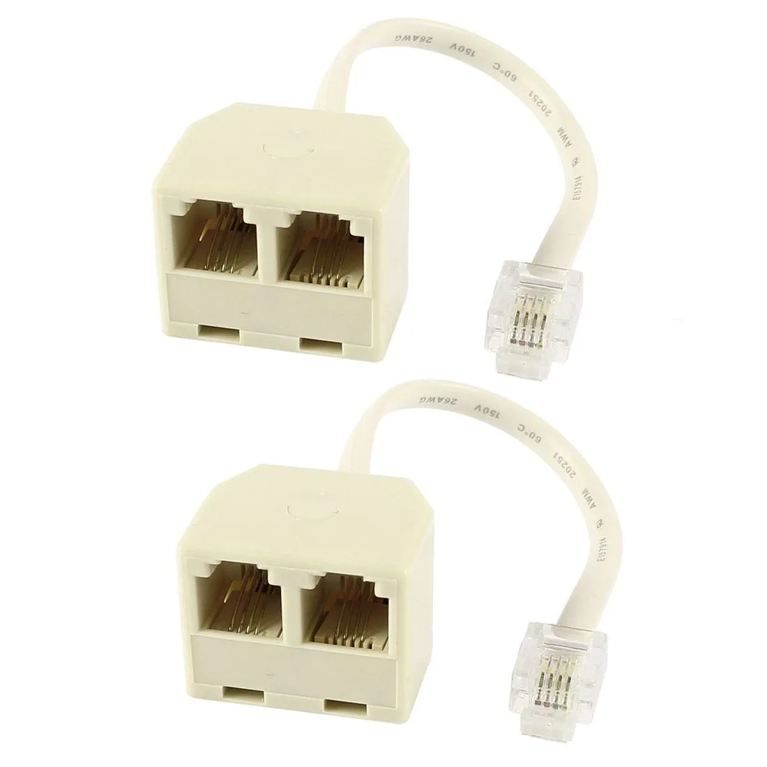 Unique-Bargains Unique-Bargains RJ11 6P4C US Male to Dual Female Telephone Adapter Cable Beige 13cm 2 Pack — product photo