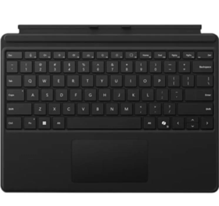Black Microsoft Surface Pro keyboard with glass touchpad
