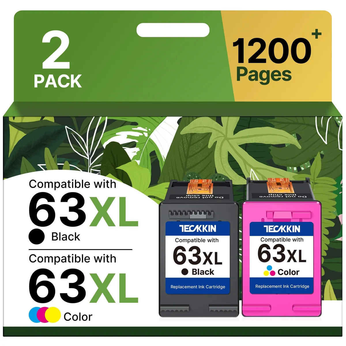 Two rectangular ink cartridges, one black and one tri-colour, in sealed packaging