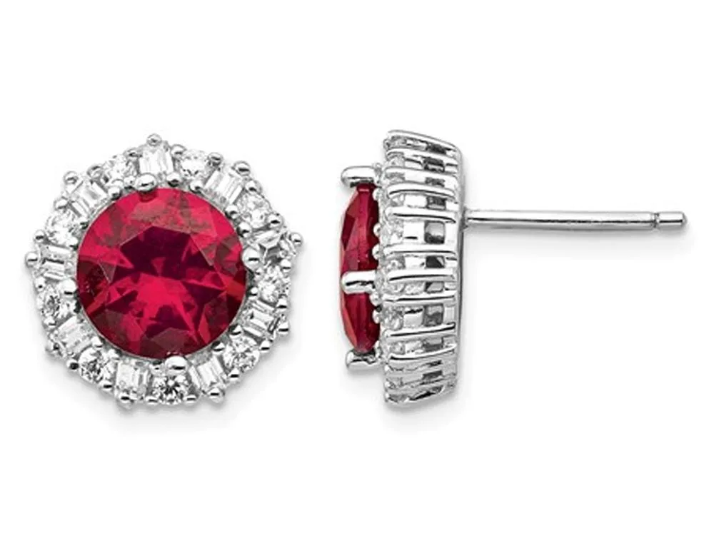Gem & Harmony Gem & Harmony Lab-Created Ruby Ball Earrings with CZ in 925 Sterling Silver — product photo