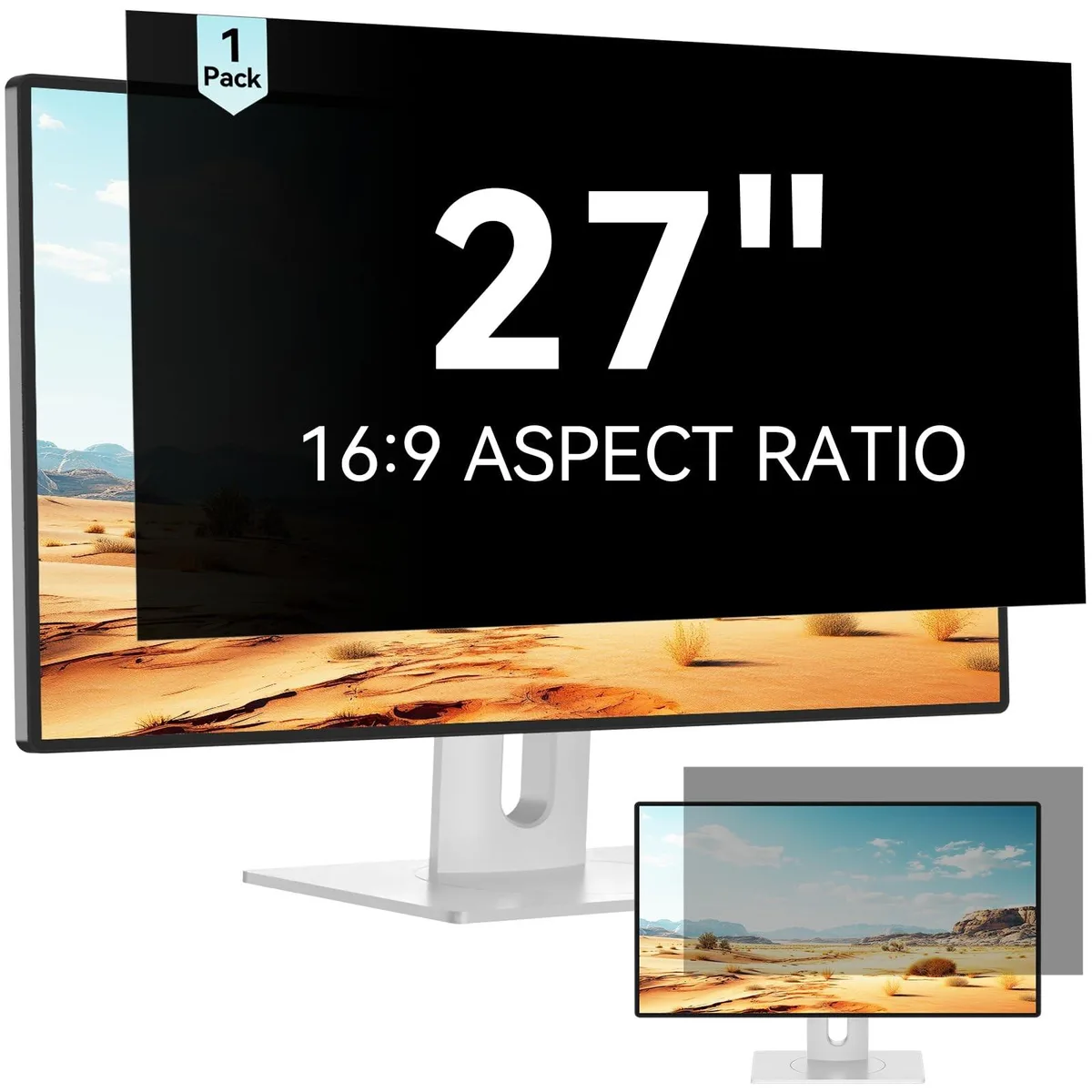 A 27 inch widescreen privacy filter with reversible glossy and matte surfaces