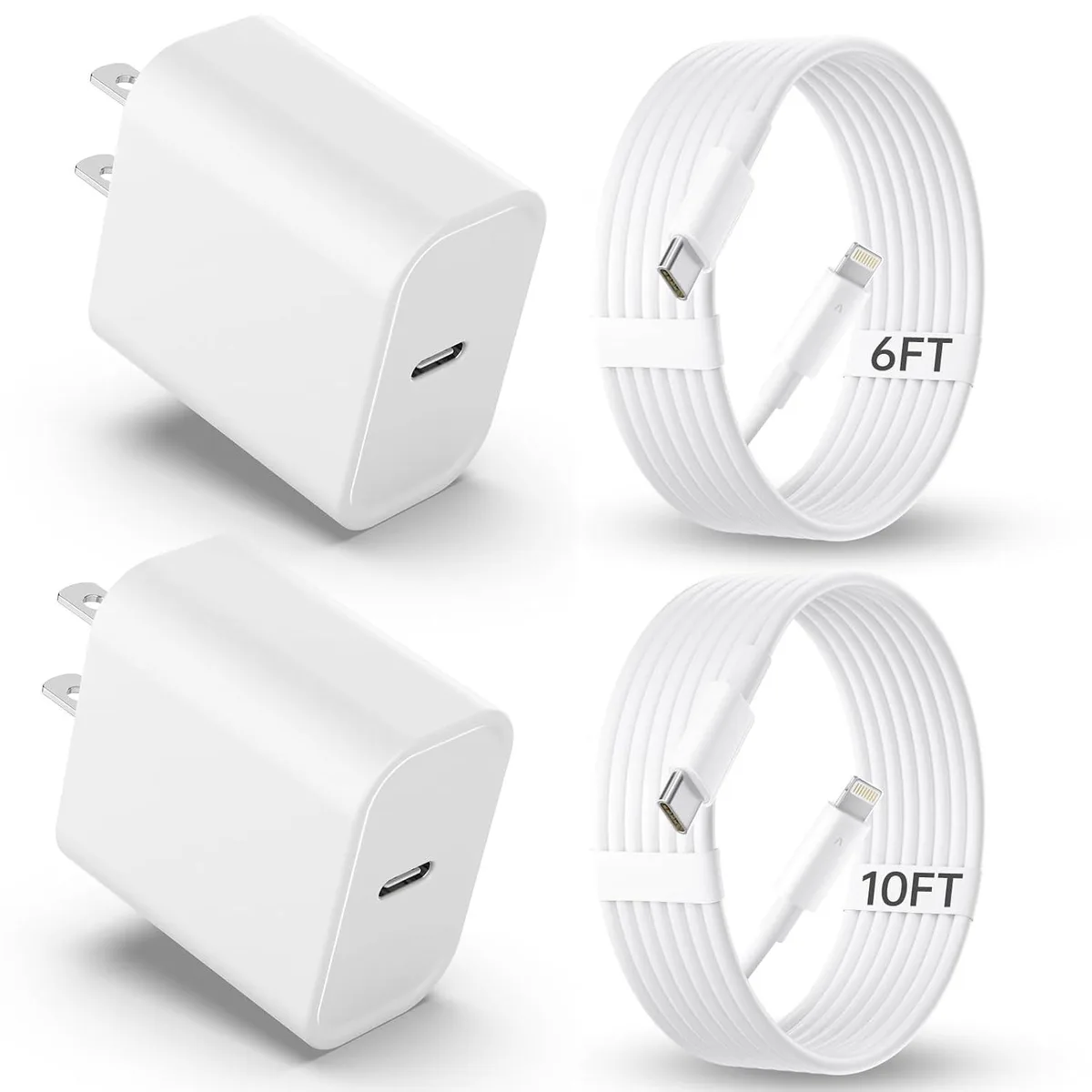 MCHOSE MCHOSE 20W PD USB-C Charger with 6ft & 10ft Lightning Cables 2-Pack — product photo