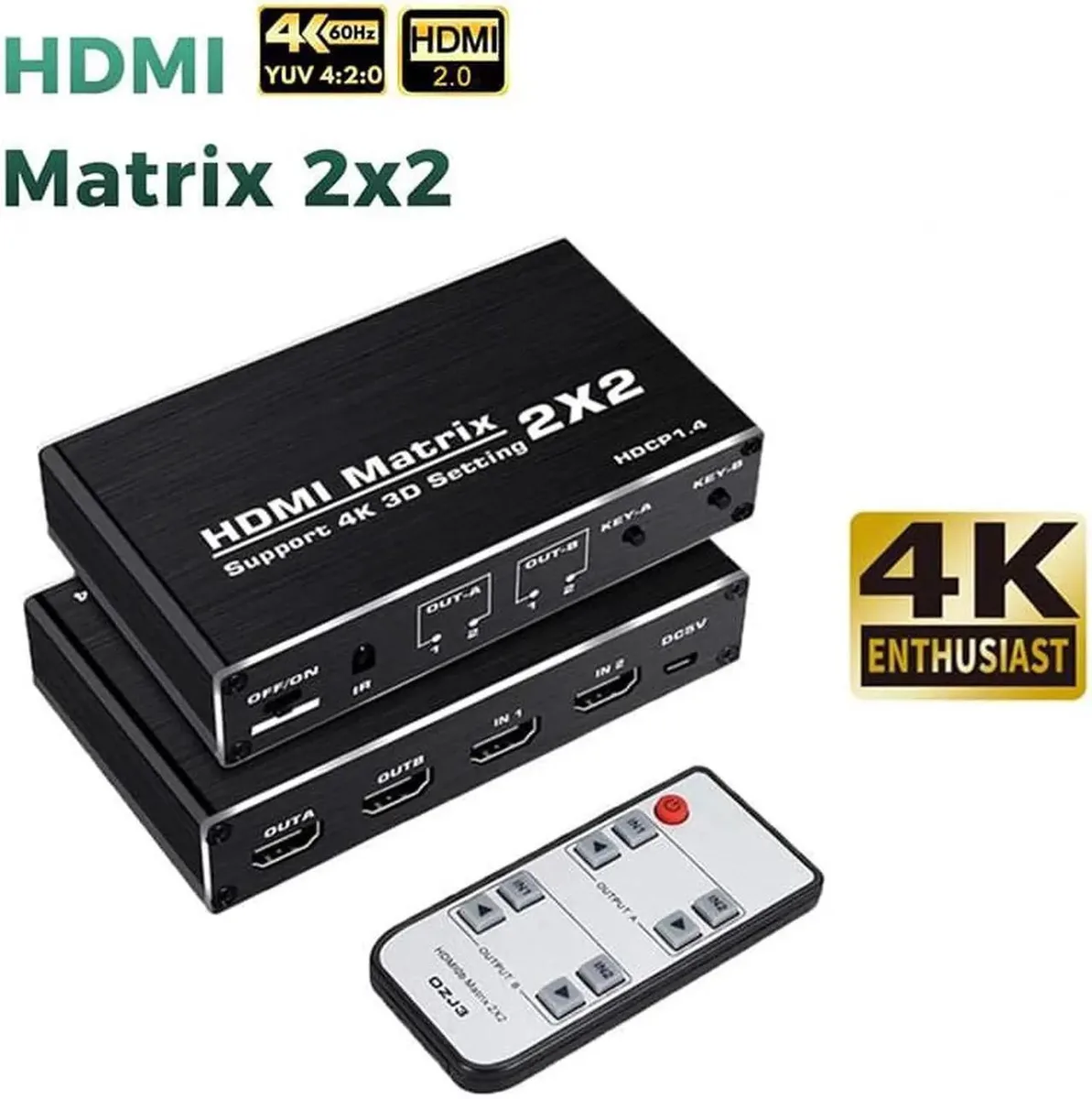 Vszerda Vszerda 2x2 HDMI Matrix Switch 4K@60Hz 18Gbps IR Remote OZJ3 — product photo