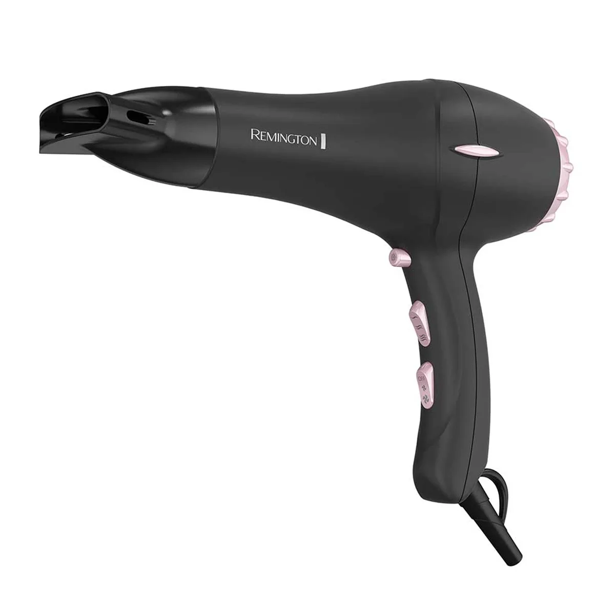 Black hair dryer with pearl ceramic barrel, concentrator and diffuser attachments