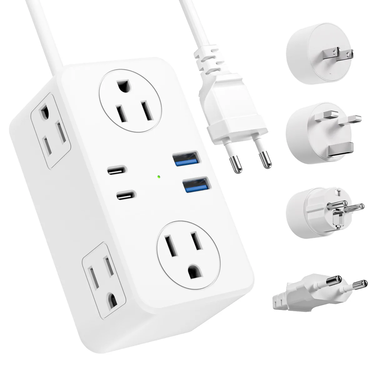  Tripp Lite SX2-WT-12W International Power Cord, 6 AC, 4 USB, 3ft Cord, Blue — product photo