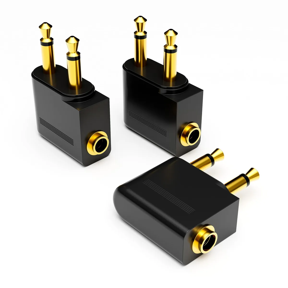 BUCIER BUCIER Airplane Headphone Adapter Dual 3.5mm Male to 3.5mm Female 3 Pack — product photo