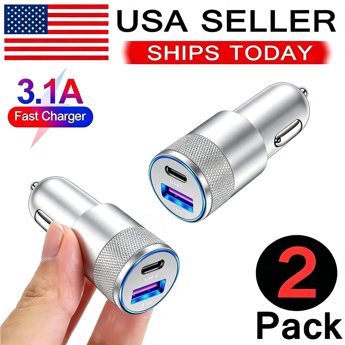 No Sew No Sew 2-Port 38W PD Car Charger USB-C 3.1A — product photo