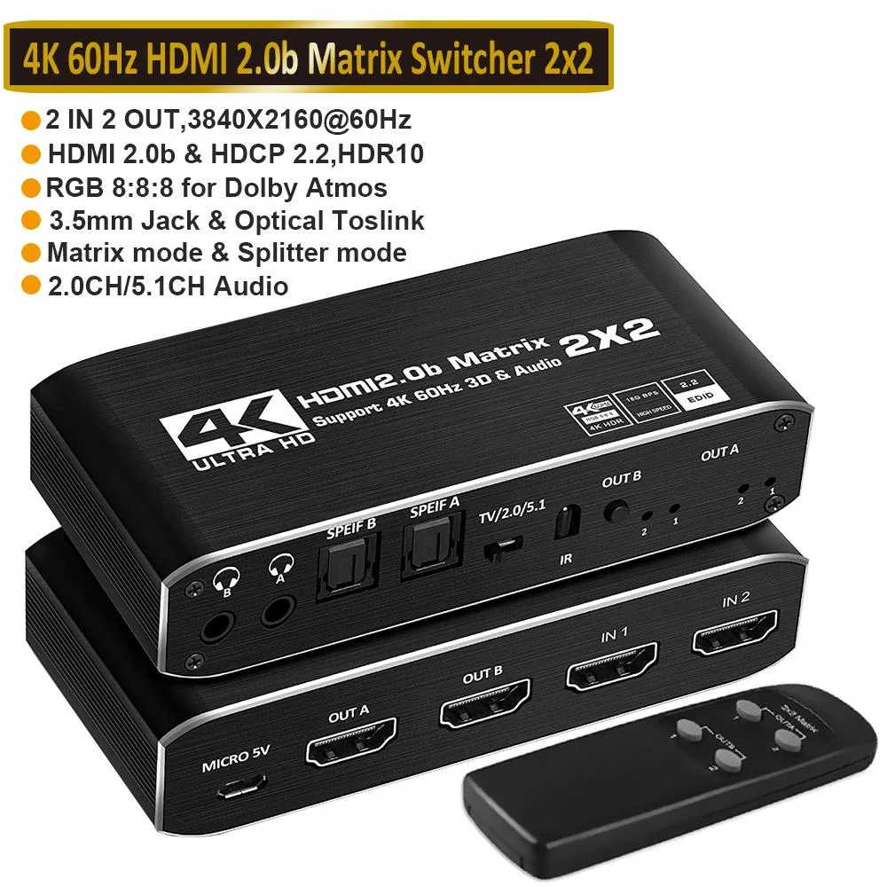 ESTONE ESTONE OZJ6 2x2 HDMI Matrix 4K 60Hz HDR10 Audio Extract — product photo