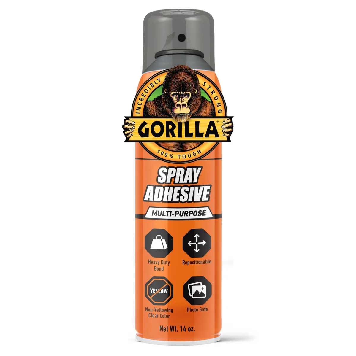  Gorilla 6301502 Heavy Duty Spray Adhesive Repositionable Clear 14 oz — product photo