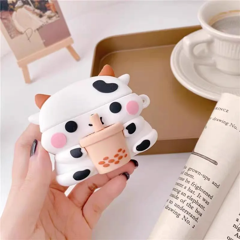 GazeKu GazeKu Soft 3D Drinking Bubble Tea Cow AirPods Case Cover with Clasp for AirPods 3 — product photo