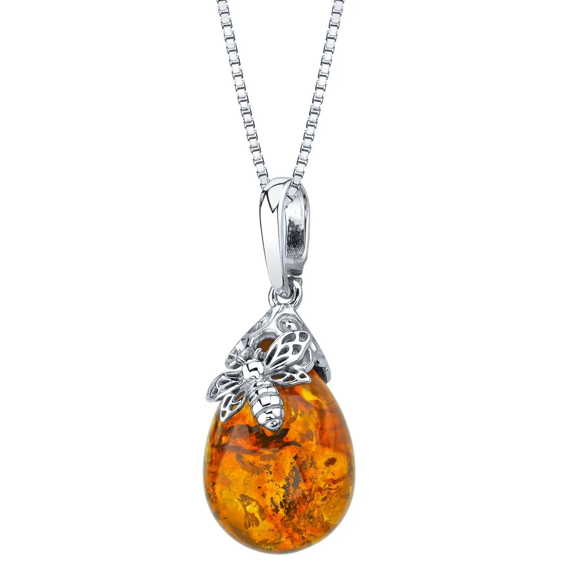Oravo Oravo Baltic Amber Sterling Silver Bee Pendant Necklace 18 — product photo