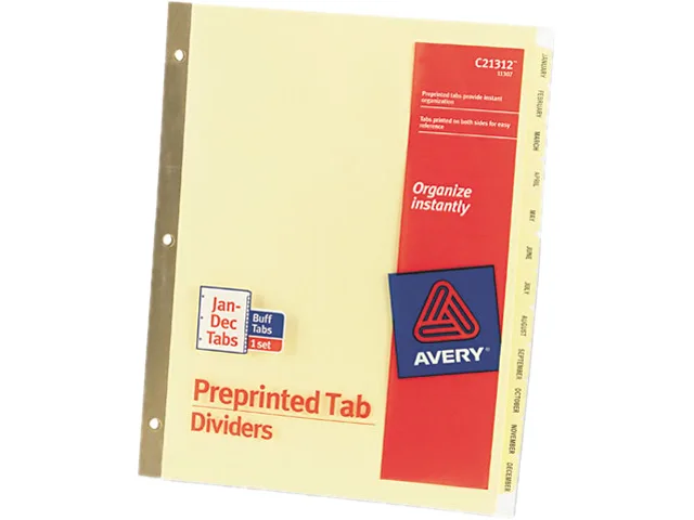 Avery Avery 11307 12-Tab Monthly Card Filing Dividers, 11 x 8.5 in — product photo