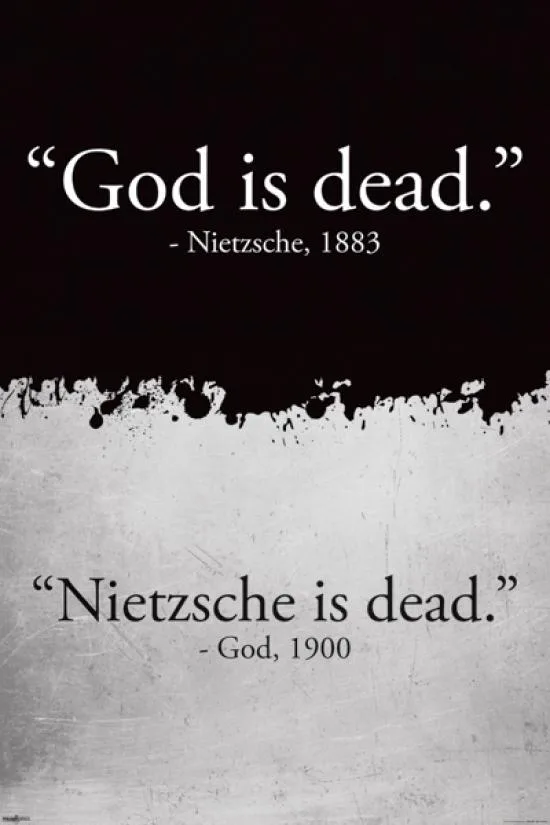 Poster print with "God Is Dead" quote, 22 by 34 inches, paper finish