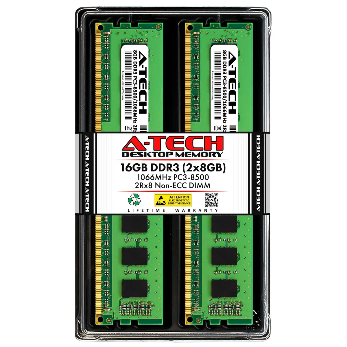 A-Tech A-Tech 16GB (2x8GB) DDR3 1066MHz PC3-8500 CL7 1.5V 240-Pin Desktop RAM — product photo