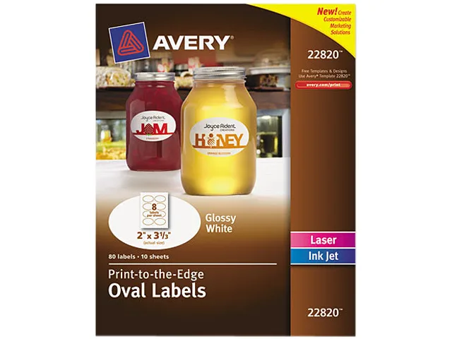 Avery Avery 22820 Oval Labels 2" x 3.33" 80 Glossy White — product photo