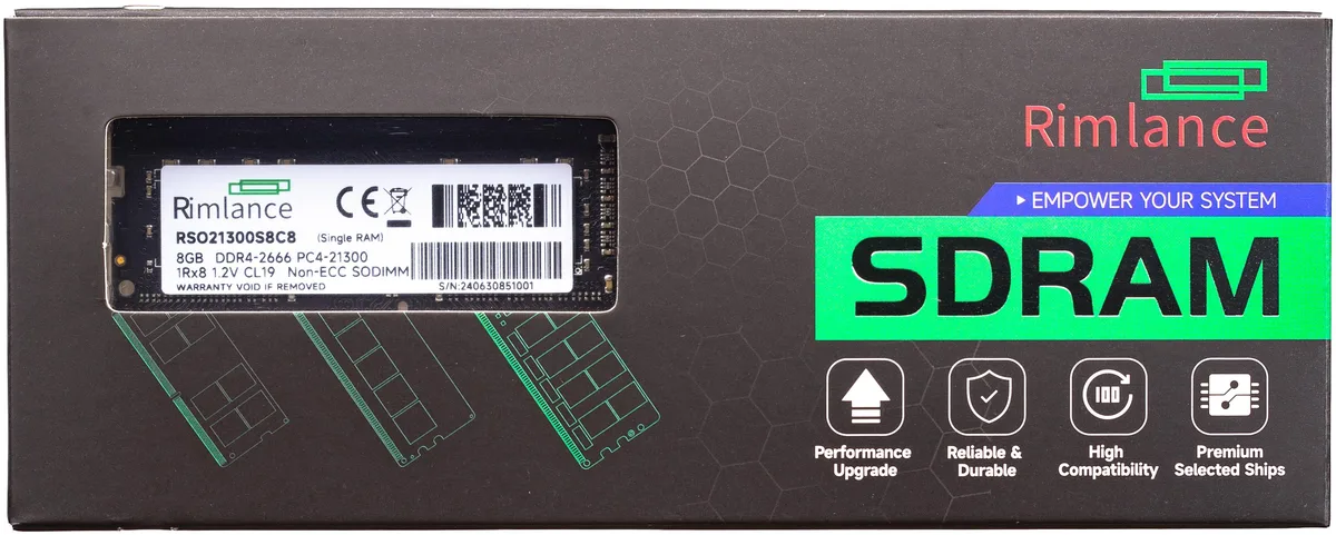 RIMLANCE RIMLANCE RSO21300S8C8 8GB 2666MHz DDR4 1.2V SODIMM 260-Pin — product photo