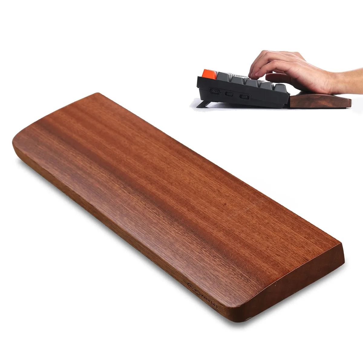 MageGee Black Walnut Wooden Wrist Rest 11.4x3.2x.8in for 60%/65% Keyboard — product photo