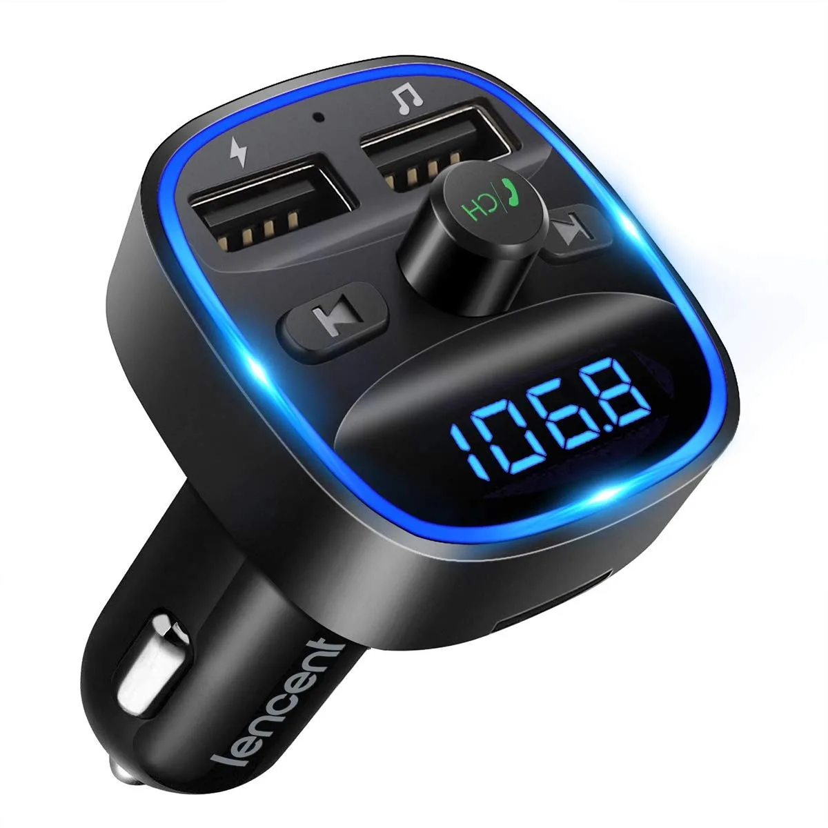  Audiovox T25 car hd radio Bluetooth 5.0 dual USB 2.4A 1A blue light — product photo