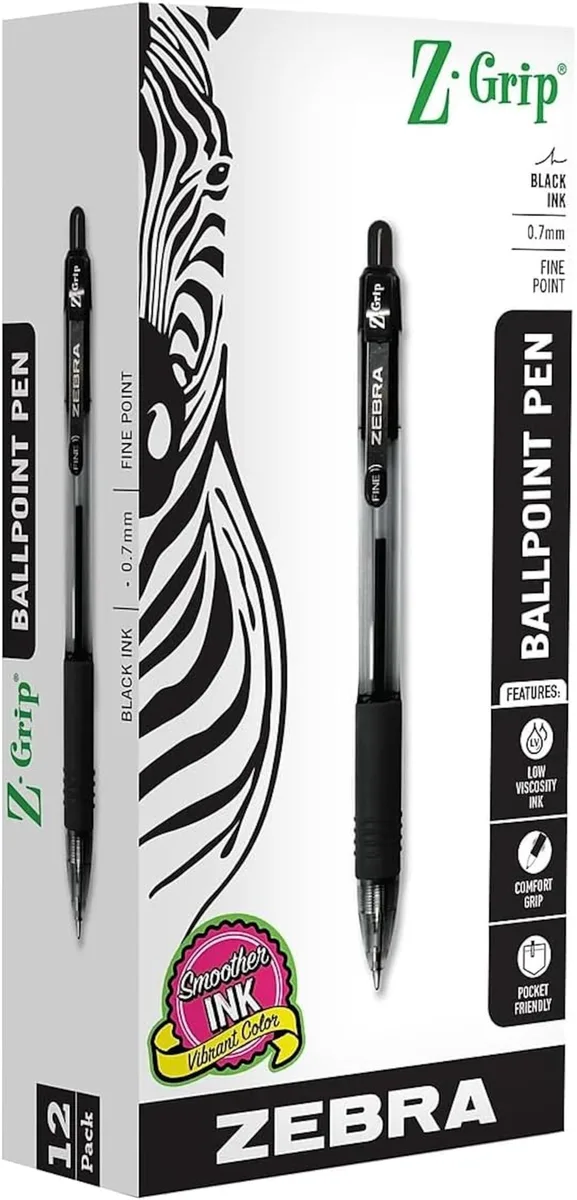Twelve black retractable ballpoint pens with rubberised grips and metal clips