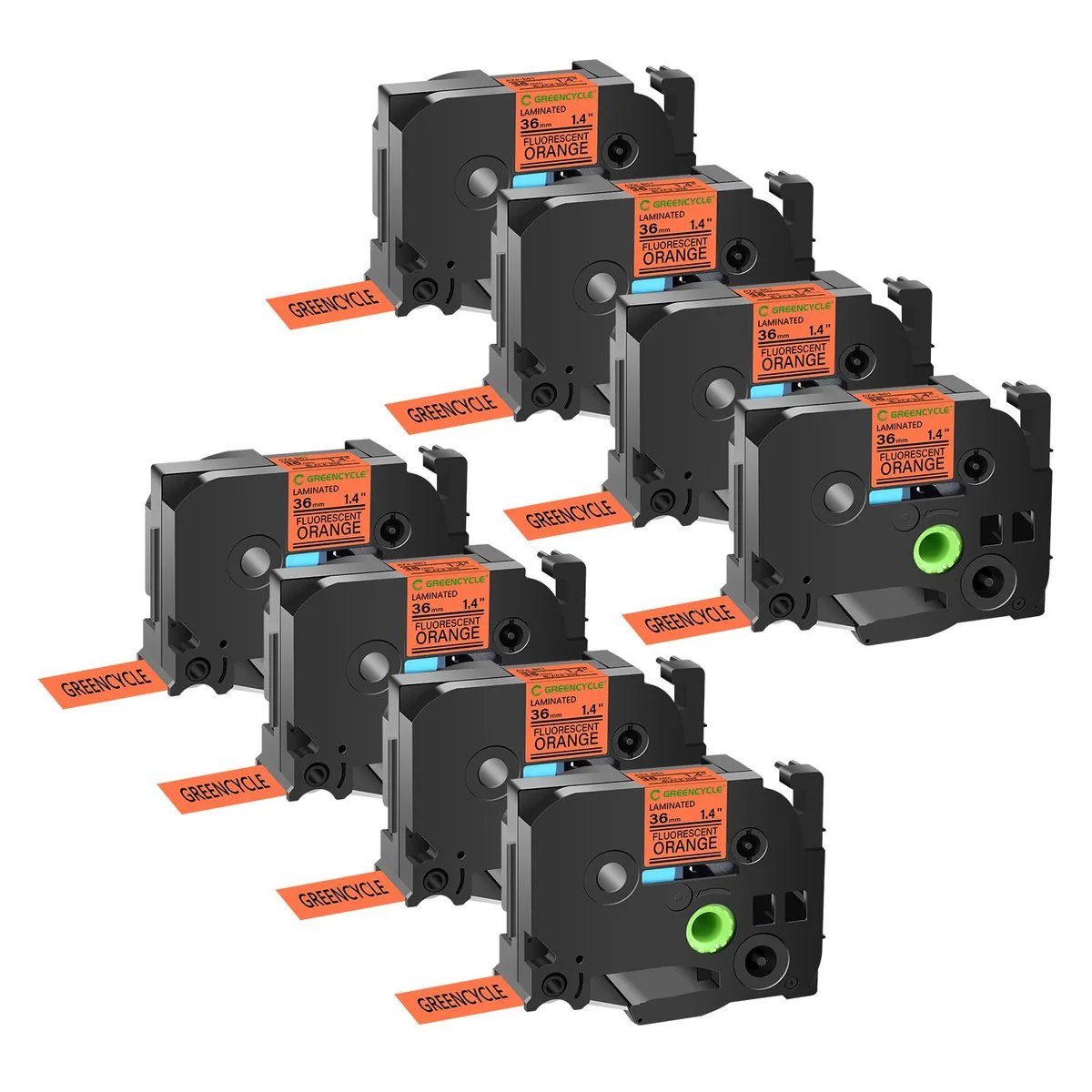 GREENCYCLE GREENCYCLE TZe-B61 36mm 1.4" Black on Fluorescent Orange laminated label 8 pack — product photo