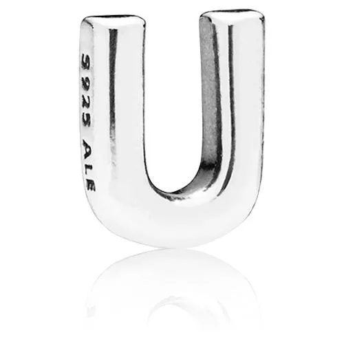 Small silver letter U charm with polished finish